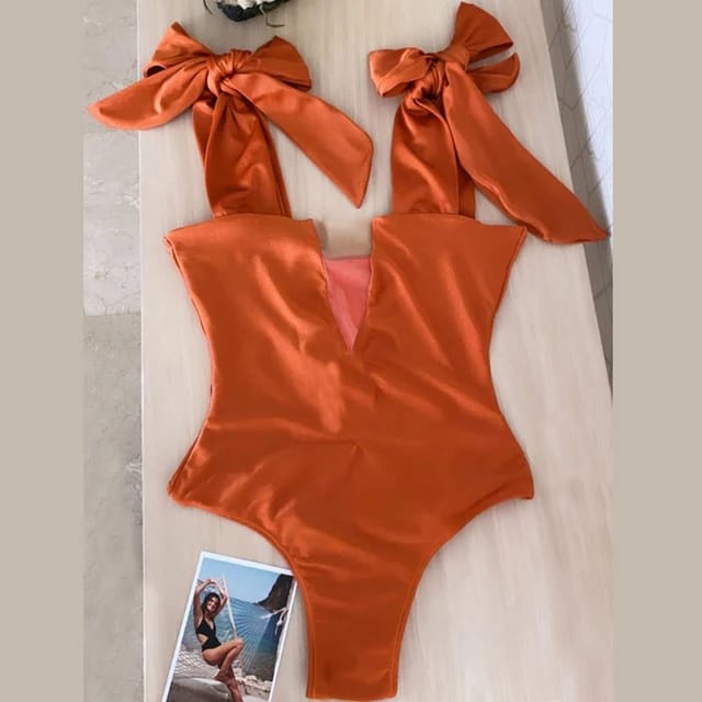 Traje de Baño~ Monokini Escote en "V" Naranja