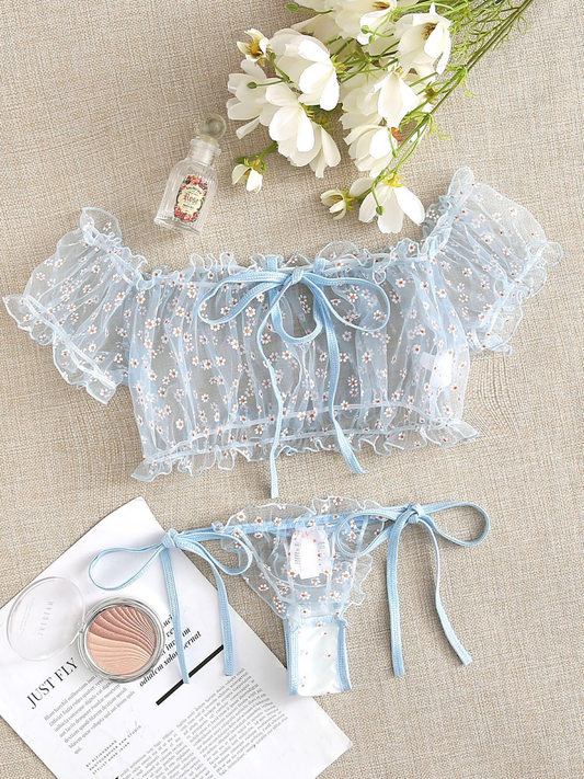 Set dos piezas transparente con cordón azul