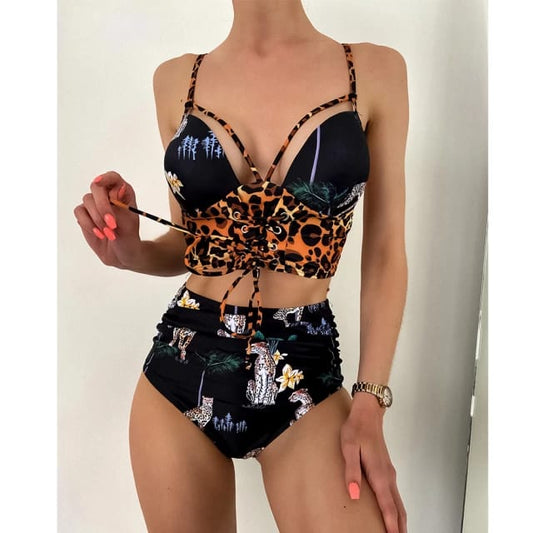 Traje de Baño~ Bikini Leopardo Cintura Alta