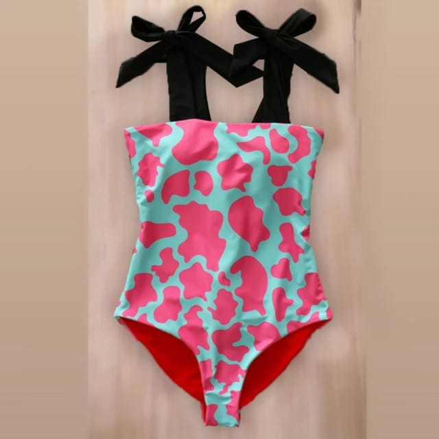 Traje de Baño~ Monokini Escote en "V" Estampado Manchas