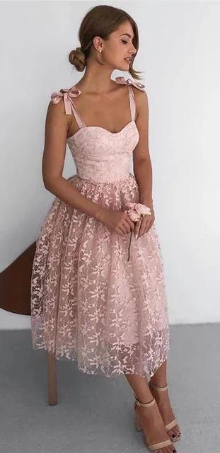 Vestido~ Encaje de Flores Rosa