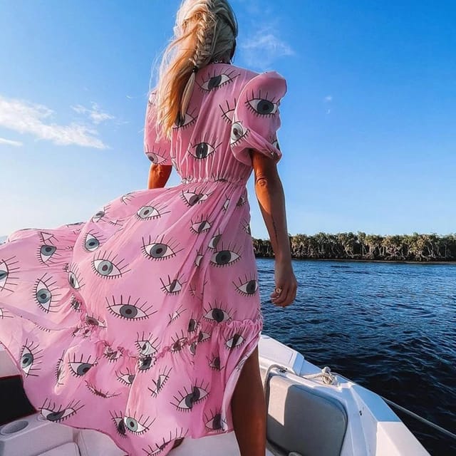 Batas para Playa~ Estampado de Ojos Rosa