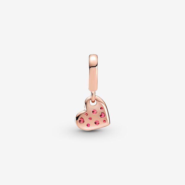 Red Pavé Tilted Heart Dangle Charm