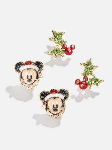 Mickey Mouse Mistletoe And Santa Hat Earring Set