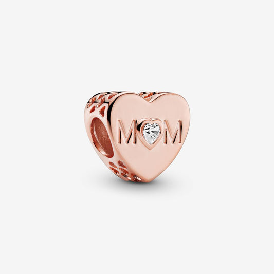 Clear Mom Heart Charm~ Rose Gold