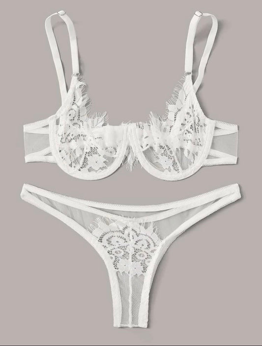 Conjunto bra y panty encaje blanco