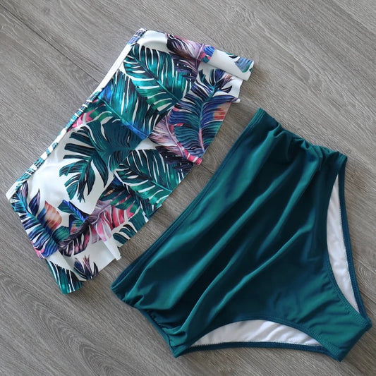 Traje de baño Cintura alta palma verde