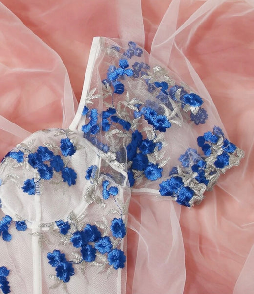 Bodysuit Malla Floral Azul