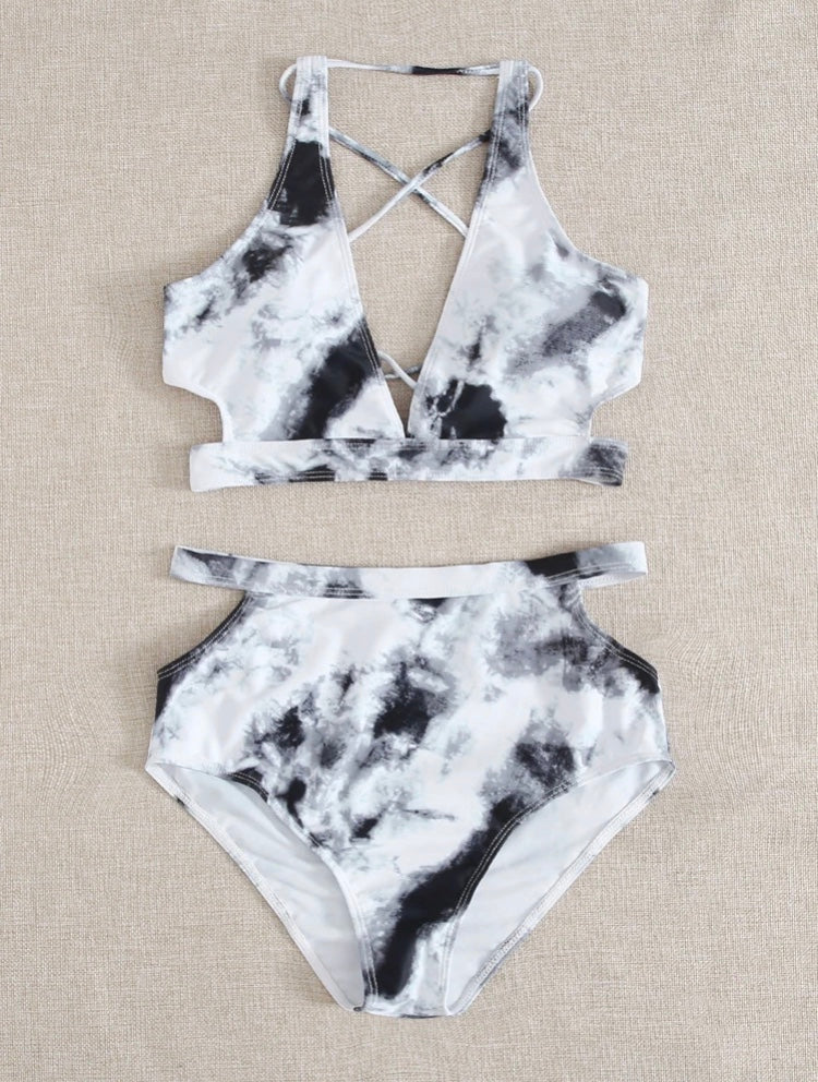 Bikini tie-dye gris blanco