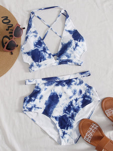 Bikini tie-dye azul blanco