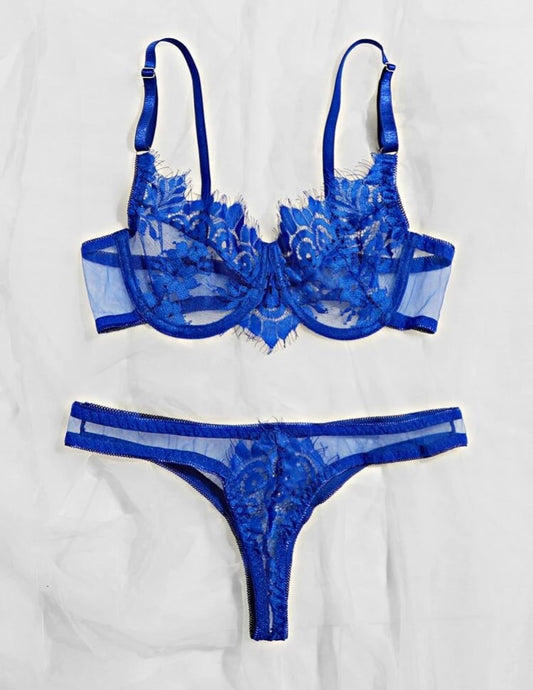 Conjunto bra y panty encaje azul