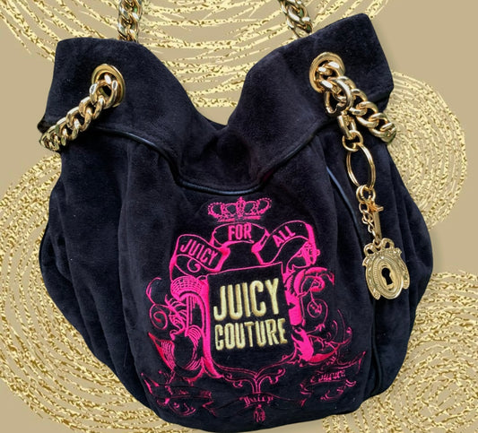 Bolsa Grande + Charm Juicy Couture Negra Terciopelo - estará en $699