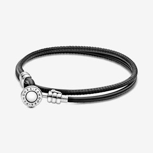 Black Double Leather Bracelet 16 cm