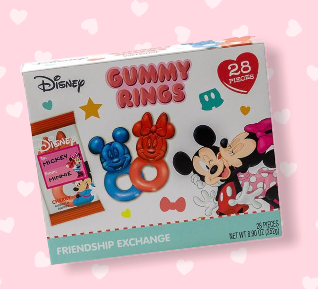 Gomitas Mickey Mouse Valentine's Friendship Exchange Gummy Rings Box - 8.90oz/28ct
