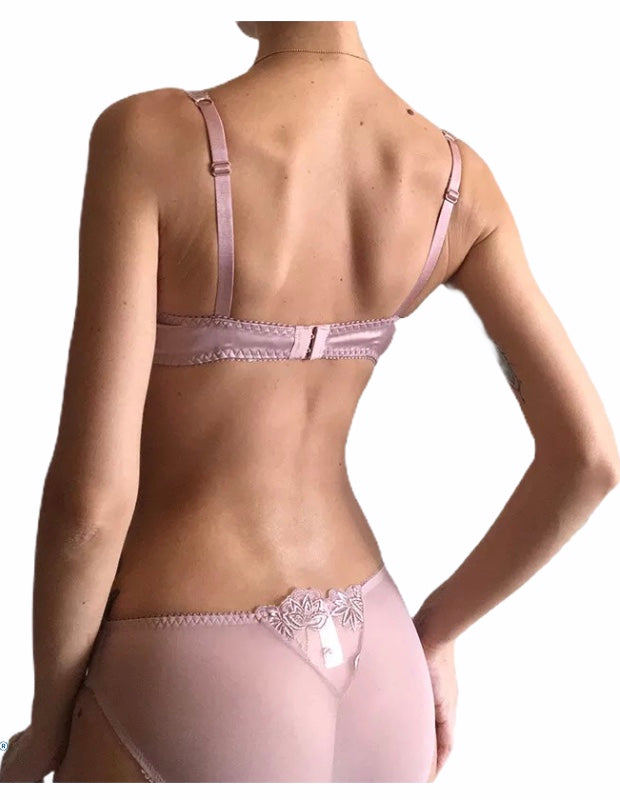 Set d dos piezas panty y bra semi transparente rosa