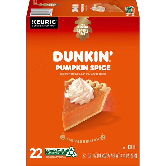 Dunkin Pumpkin Coffee Limited Edition Keurig K cup Pods 22 piezas
