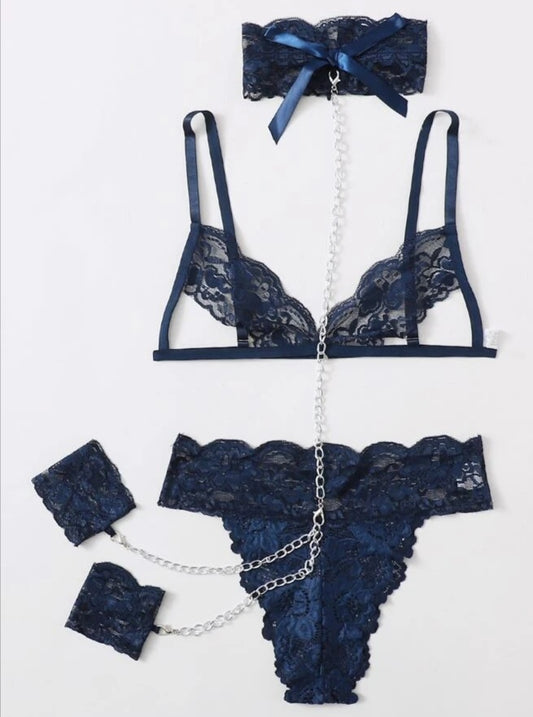 Set de Lencería con encaje- Azul