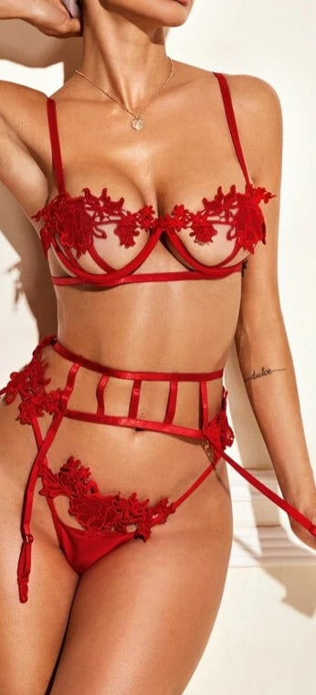 Set Lencería con liga-Rojo