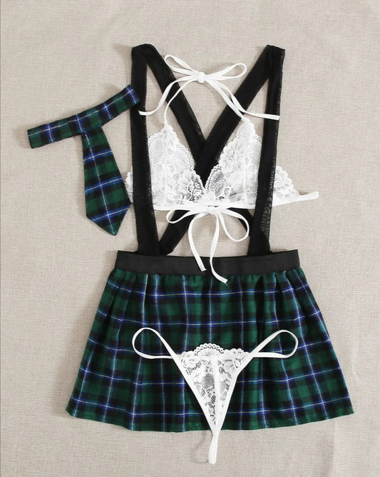 Traje sexy de colegiala-Verde
