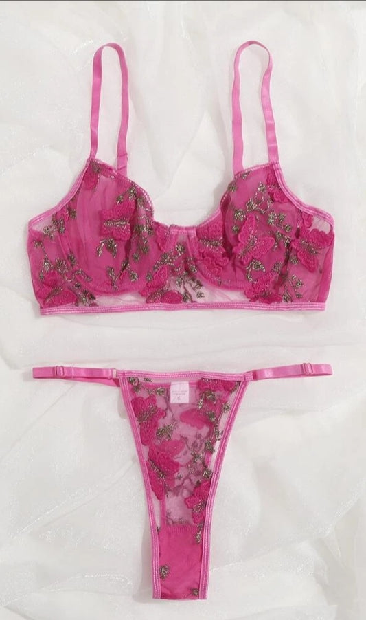 Lencería con mariposas-Fucsia