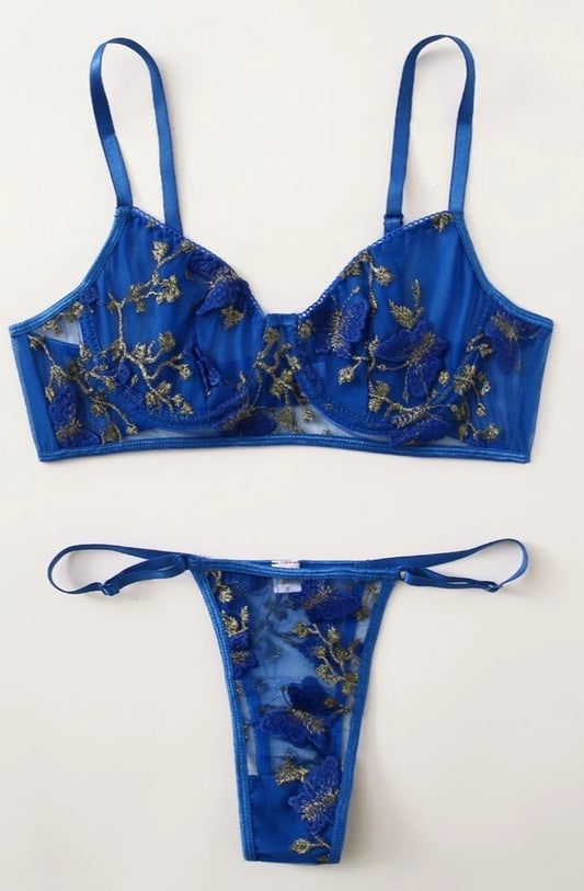 Lencería con mariposas-Azul