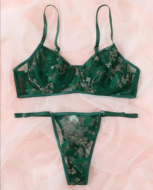 Lencería con mariposas-Verde