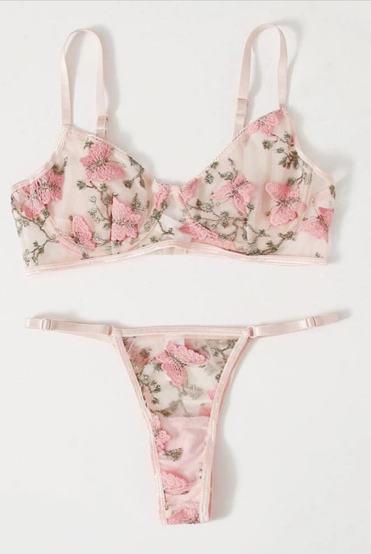 Lencería con mariposas-Rosa