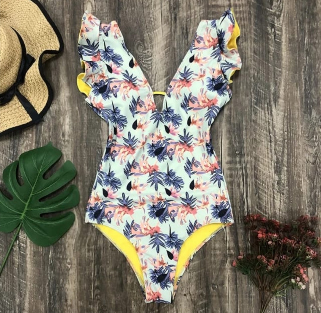 Traje de Baño~ Completo Olanes Aqua Amarillo