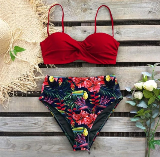 Traje de Baño~ Bikini Bandeau Rojo Tucán