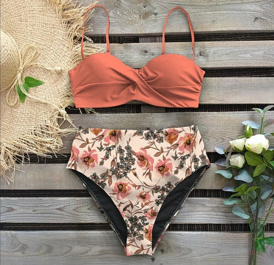 Traje de Baño~ Bikini Bandeau Rosa Flores