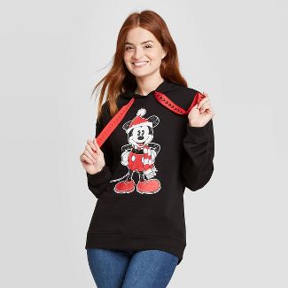 Santa Mickey Ugly Holiday Hooded Graphic Sweatshirt-Negra