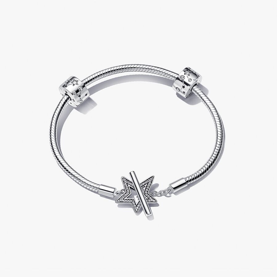 Pandora Moments Stars and Galaxy Snake Chain Bracelet Set