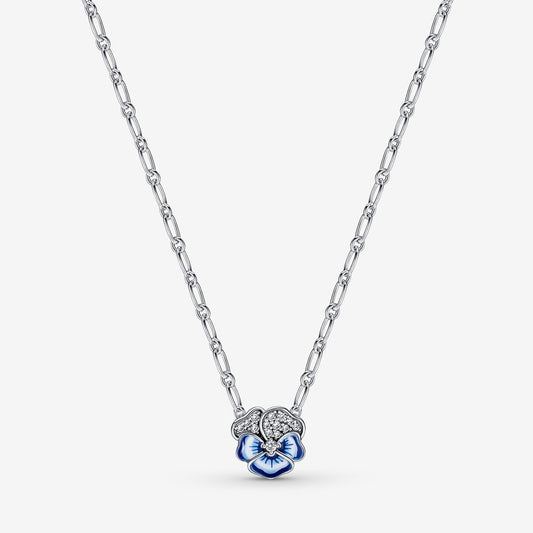 Blue Pansy Flower Pendant Necklace