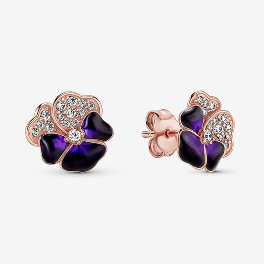 Deep Purple Pansy Flower Stud Earrings