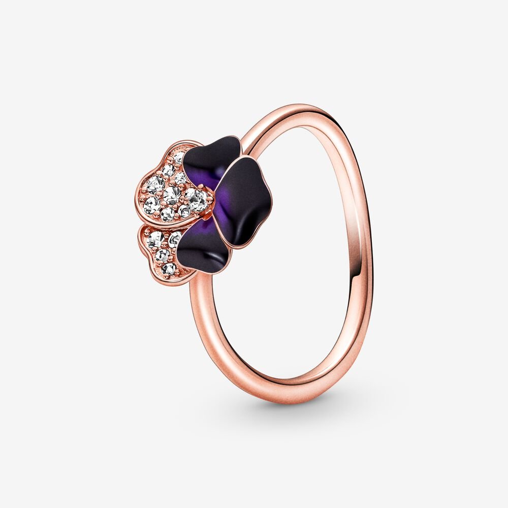 Deep Purple Pansy Flower Ring