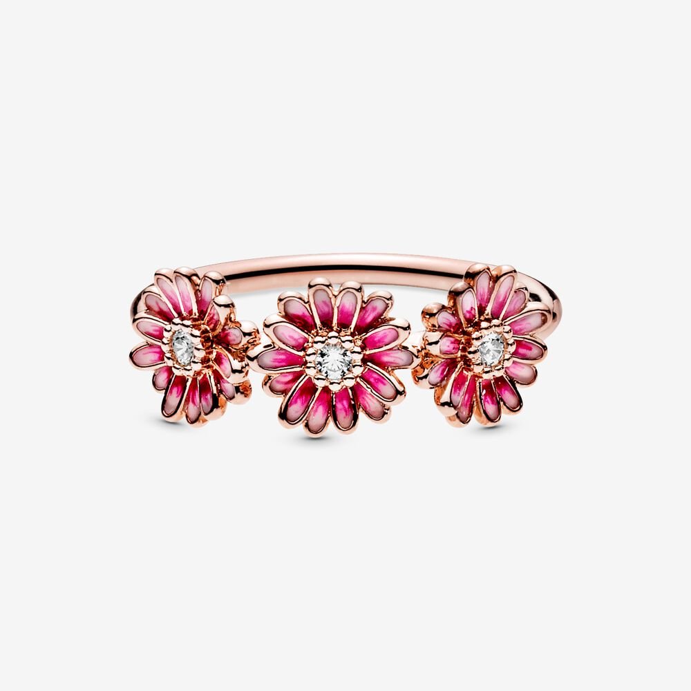 Pink Daisy Flower Trio Ring