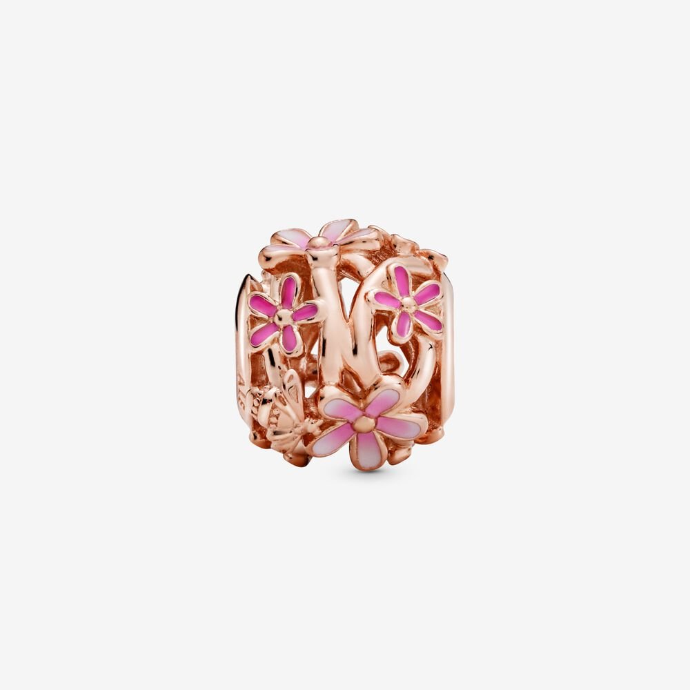 Openwork Pink Daisy Flower Charm