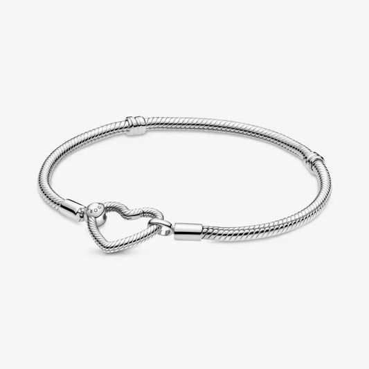 Pandora Moments Heart Closure Snake Chain Bracelet Silver