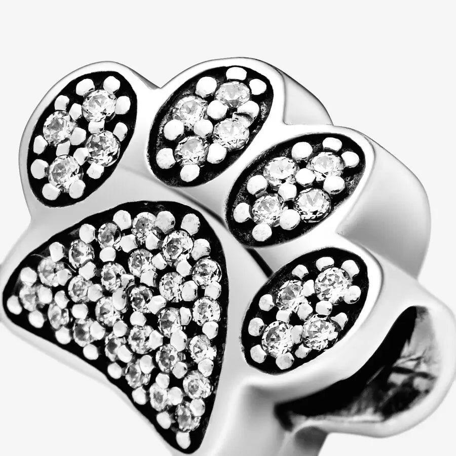 Silver Sparkling Paw Print Charm