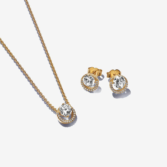 Sparkling Round Halo Jewelry Gift Set