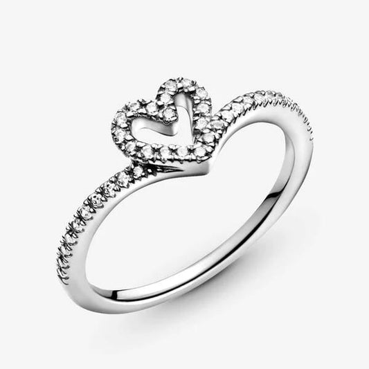 Sparkling Wishbone Heart-Anillo