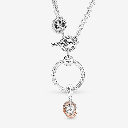 Family Always Encircled O Pendant T-bar Necklace Set