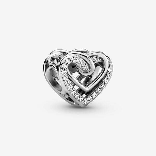 Sparkling Entwined Hearts Charm~ Silver