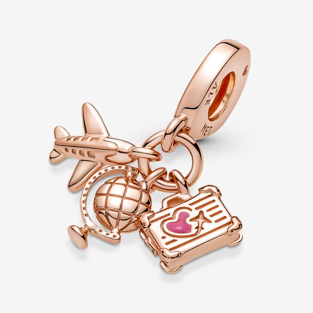 Airplane, Globe & Suitcase Triple Dangle Charm