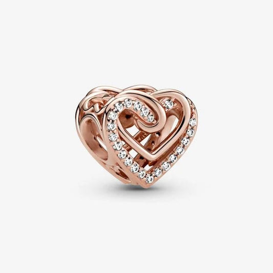 Sparkling Entwined Hearts Charm~ Rose Gold