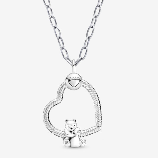 Hugging Polar Bears Charm Pendant Necklace Set