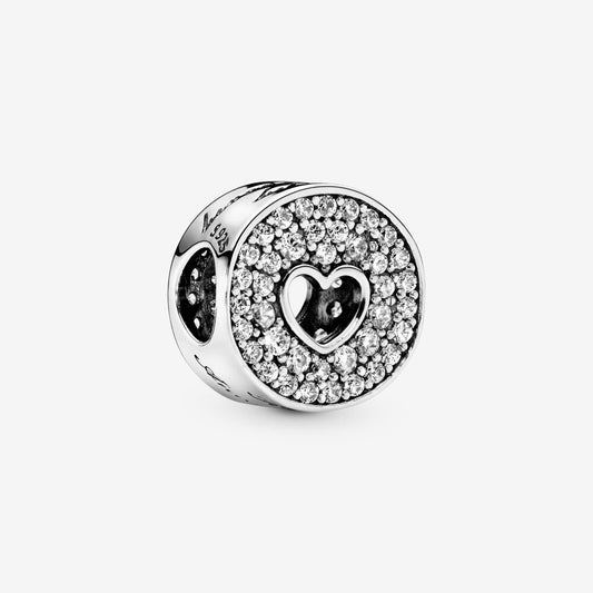 Pavé & Heart Anniversary Charm~Silver