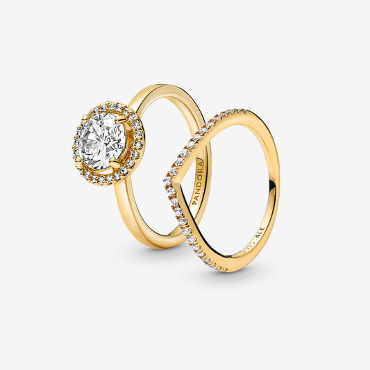 Halo of Gold Sparkling Wishbone Ring Set