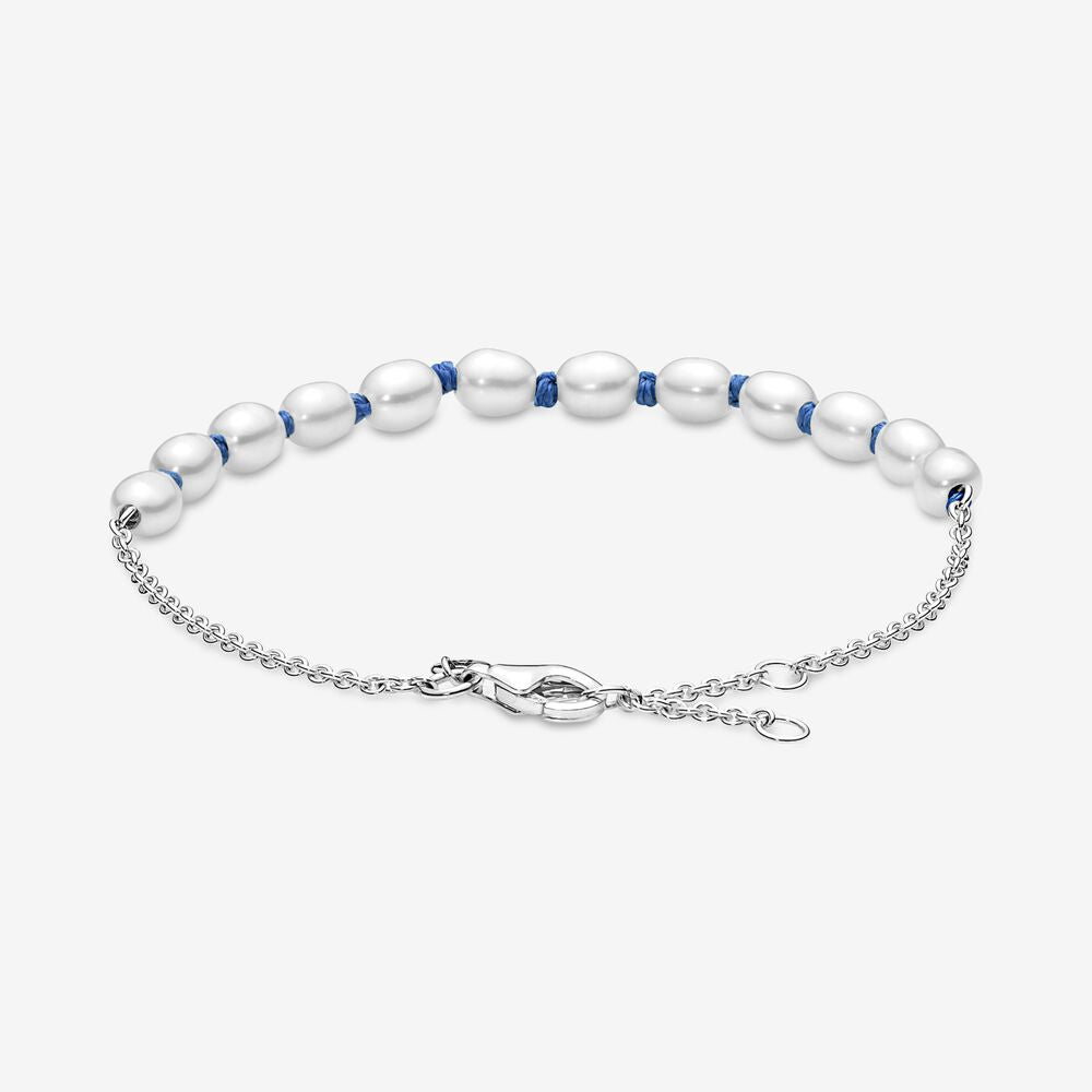 Freshwater Cultured Pearl Blue Cord Chain Bracelet