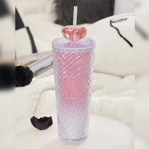 Series Pink Gradient Vertical Acupressure Term PP Material Large Capacity Straw Cup Cold Cup